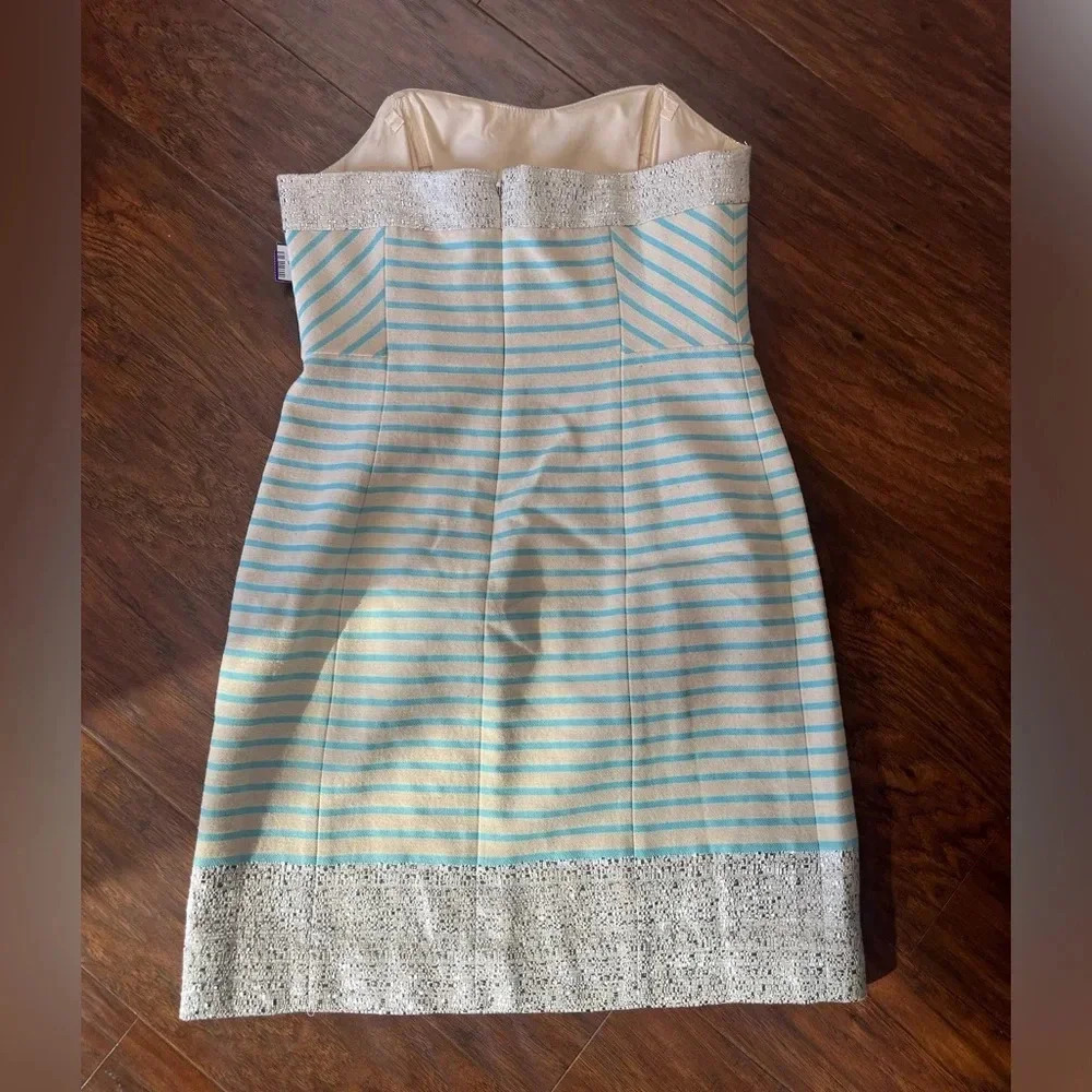 Lilly Pulitzer Remi Dress- Strapless Blue Horizon Stripe Metallic Silver-Size 0 - Picture 3 of 12